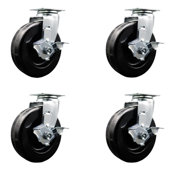 Service Caster 6 Inch Phenolic Swivel Caster Set with Roller Bearings and Brakes SCC SCC-20S620-PHR-TLB-4 - main
